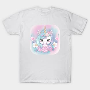 Cute Pastel Rainbow Unicorn Flowers T-Shirt